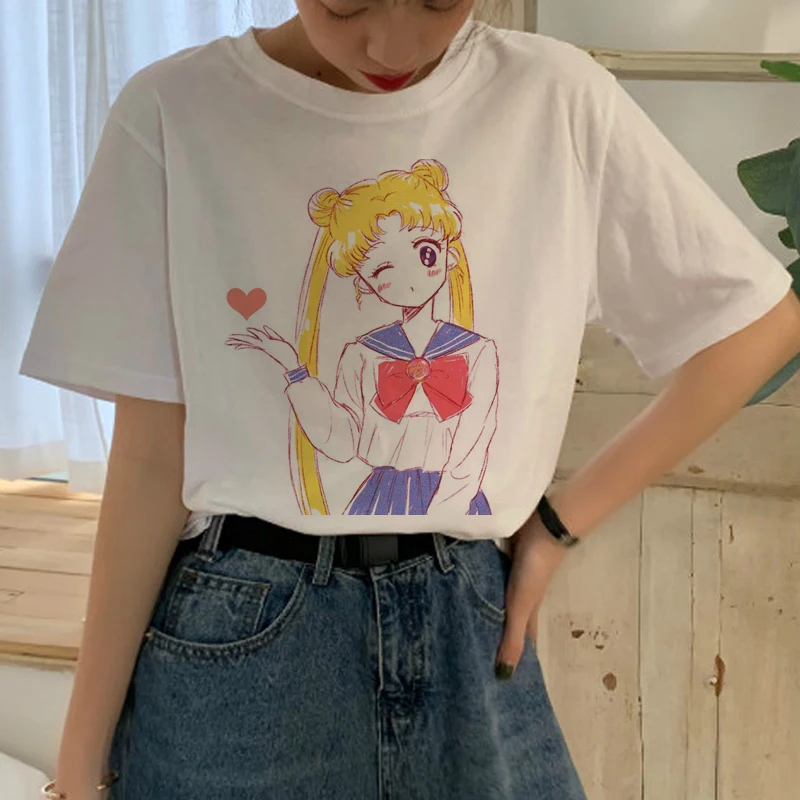 Sailor Moon Cartoon Harajuku Graphic Style Casual Short Sleeve T-Shirt