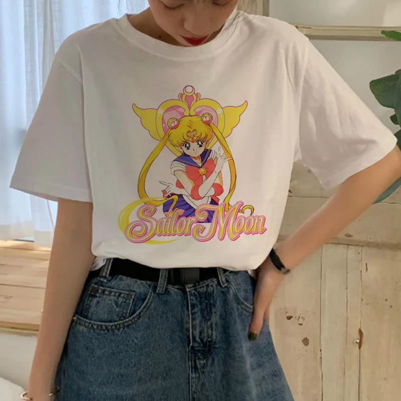 Sailor Moon Cartoon Harajuku Graphic Style Casual Short Sleeve T-Shirt