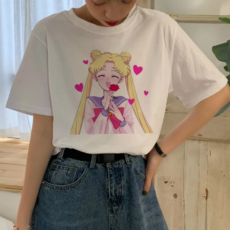 Sailor Moon Cartoon Harajuku Graphic Style Casual Short Sleeve T-Shirt