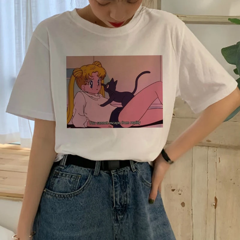 Sailor Moon Cartoon Harajuku Graphic Style Casual Short Sleeve T-Shirt