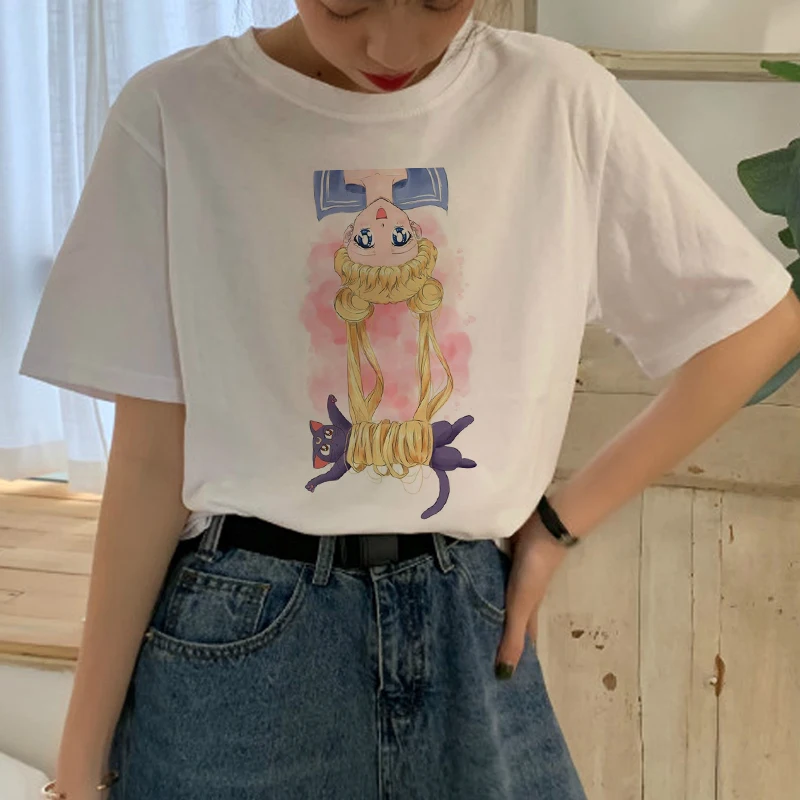 Sailor Moon Cartoon Harajuku Graphic Style Casual Short Sleeve T-Shirt