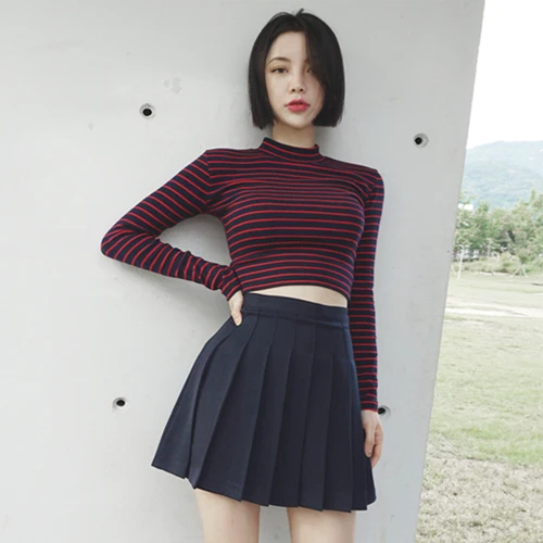 Short Slim Turtleneck Striped Casual T-Shirt