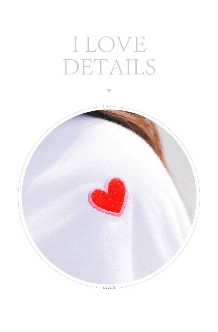 Love Heart Embroidery Style Casual Short Sleeve T-Shirt