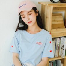 Love Heart Embroidery Style Casual Short Sleeve T-Shirt Love Heart Embroidery Style Casual Short Sleeve T-Shirt