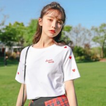 Love Heart Embroidery Style Casual Short Sleeve T-Shirt Love Heart Embroidery Style Casual Short Sleeve T-Shirt
