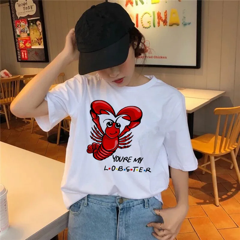 Crab Cartoon Friends Letter Print Casual T-Shirt