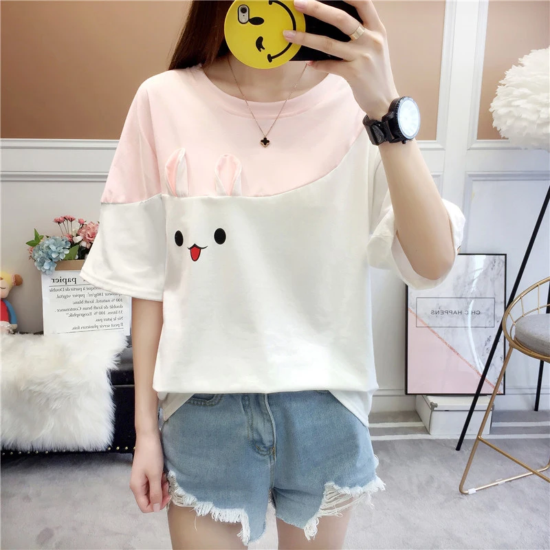 Harajuku Carrot & Rabbit Print T-Shirt