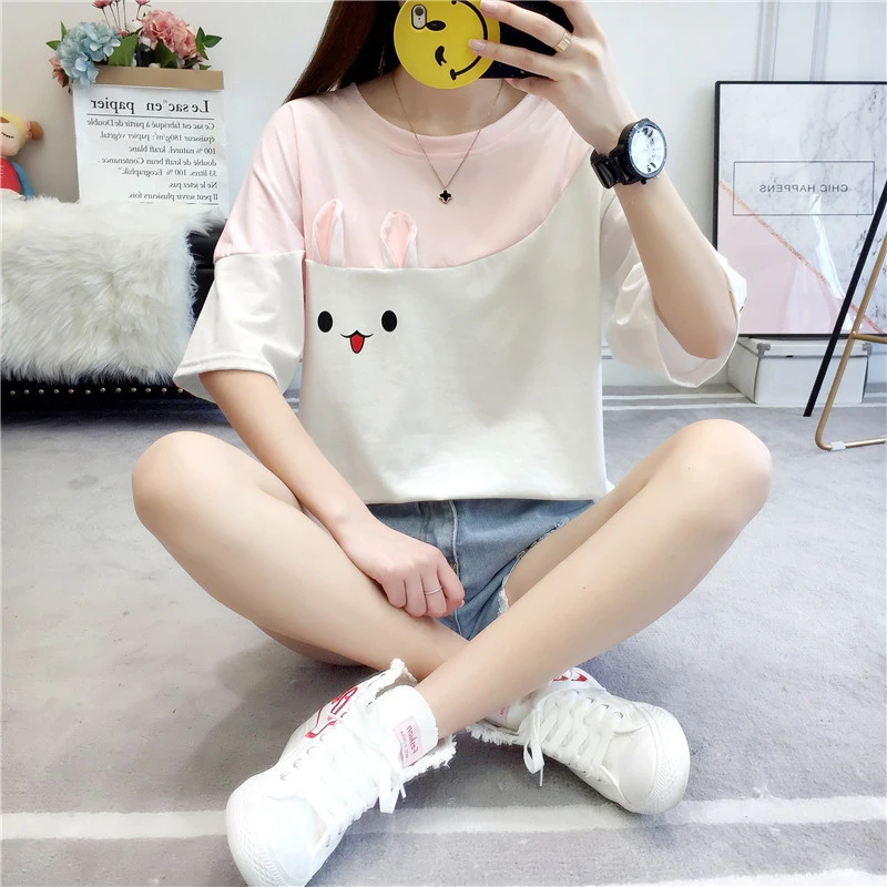 Harajuku Carrot & Rabbit Print T-Shirt