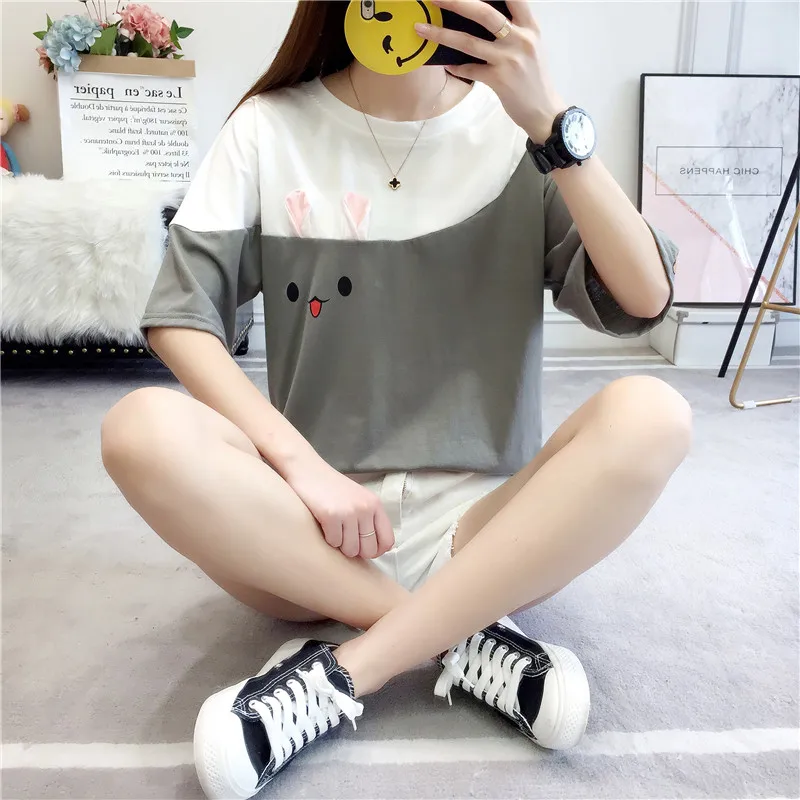 Harajuku Carrot & Rabbit Print T-Shirt