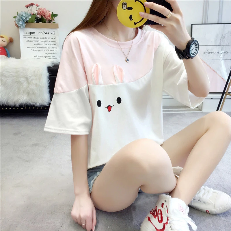 Harajuku Carrot & Rabbit Print T-Shirt