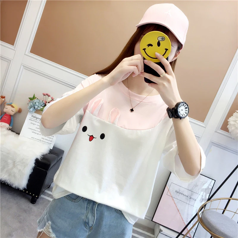 Harajuku Carrot & Rabbit Print T-Shirt