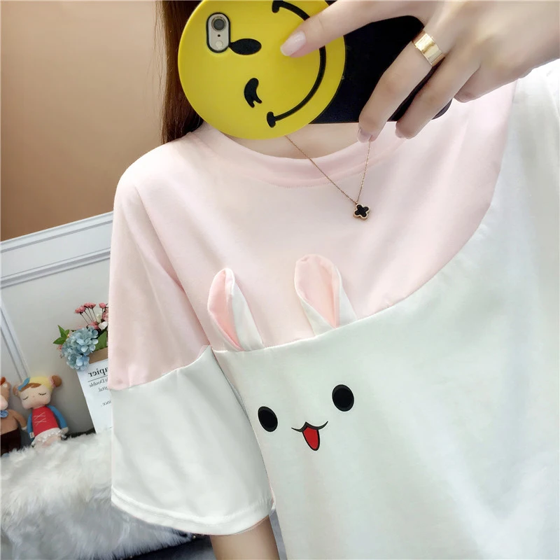 Harajuku Carrot & Rabbit Print T-Shirt