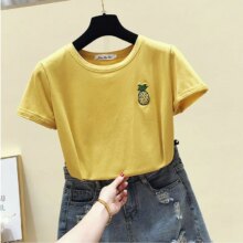 Pineapple Fruit Embroidery Design Short Sleeve Casual T-Shirt Pineapple Fruit Embroidery Design Short Sleeve Casual T-Shirt