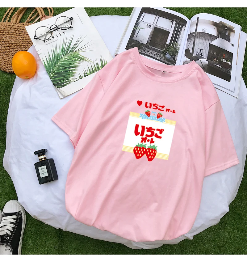 Strawberry Fruit Printed With O-Neck Style T-Shirt