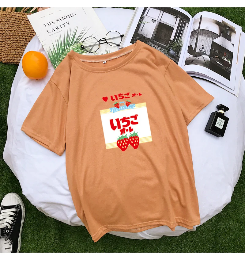 Strawberry Fruit Printed With O-Neck Style T-Shirt