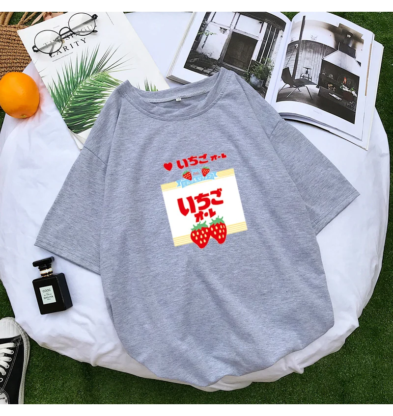 Strawberry Fruit Printed With O-Neck Style T-Shirt