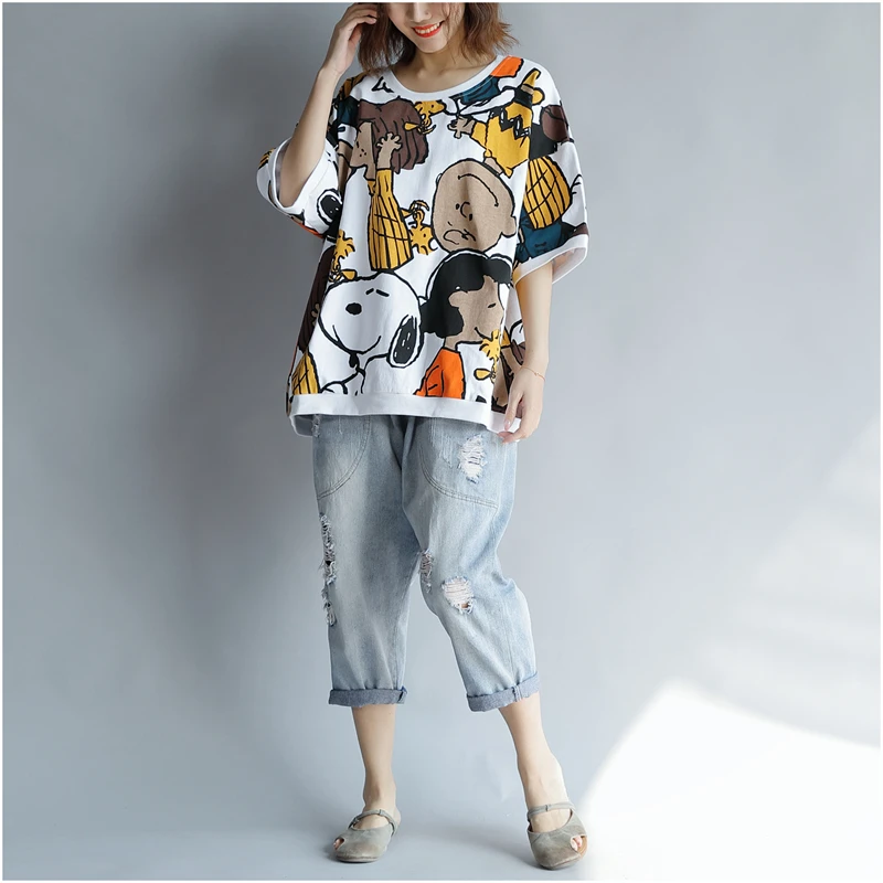 Vogue Cartoon Print Plus Size Casual T-Shirt Vogue Cartoon Print Plus Size Casual T-Shirt