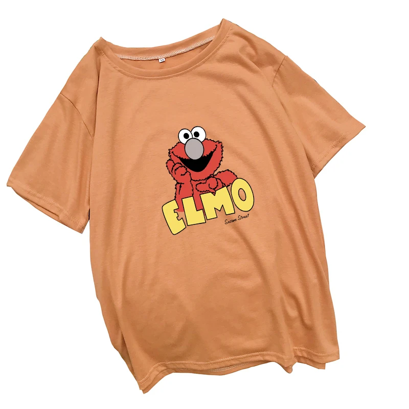 Cartoon Harajuku Sesame Street Elmo Print T-Shirt
