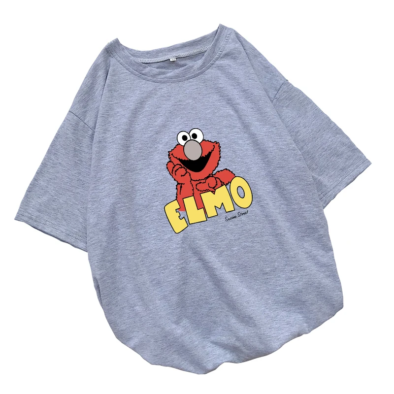 Cartoon Harajuku Sesame Street Elmo Print T-Shirt