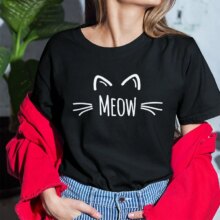 Animal Meow Cat Face Print Cotton T-Shirt Animal Meow Cat Face Print Cotton T-Shirt