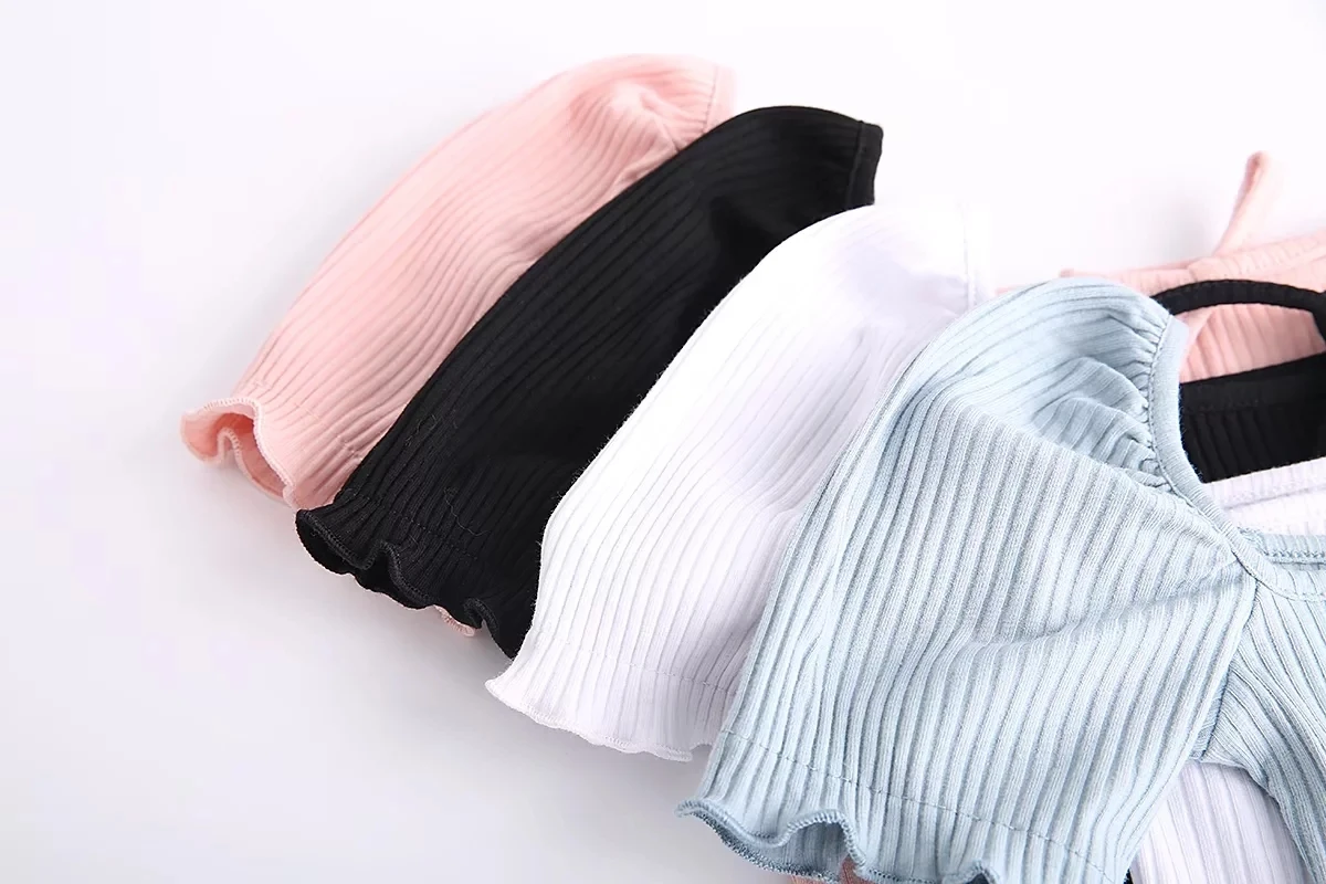 Bow Ruffles Puff Sleeve Square Collar Women Crop Tops
