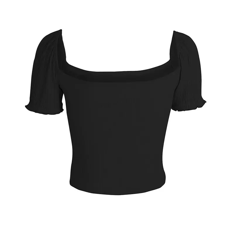 Bow Ruffles Puff Sleeve Square Collar Women Crop Tops