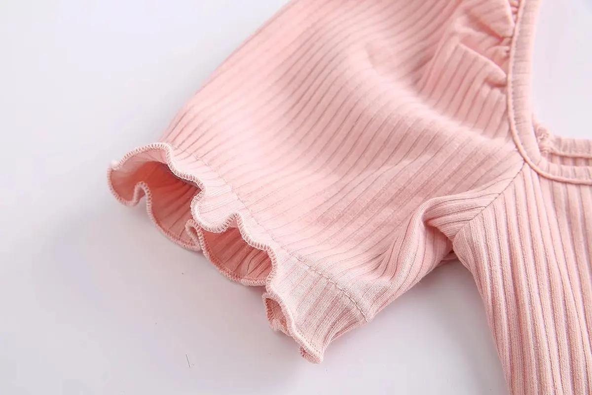 Bow Ruffles Puff Sleeve Square Collar Women Crop Tops