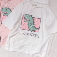 Harajuku Dinosaur Pattern Hooded Short Sleeve T-Shirt Harajuku Dinosaur Pattern Hooded Short Sleeve T-Shirt