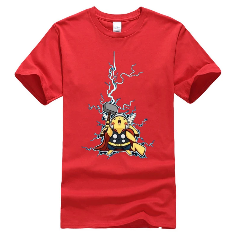Thor Pikachu Pokemon Superhero Printed T-Shirt