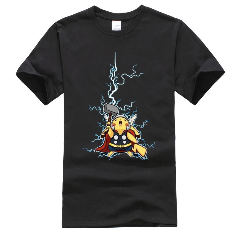 Thor Pikachu Pokemon Superhero Printed T-Shirt