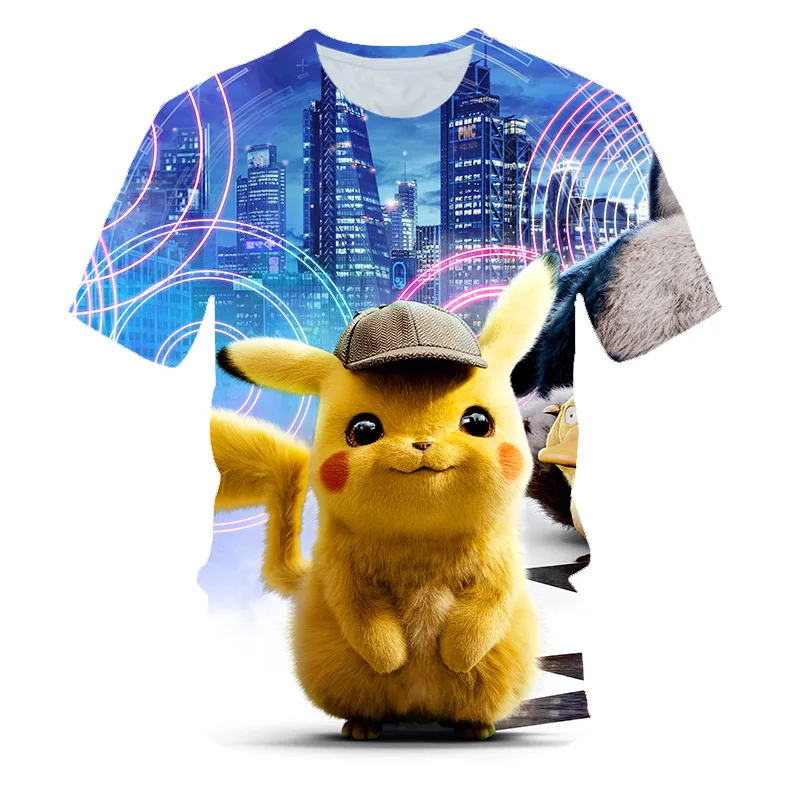 Pokemon Detective Pikachu 3D Printed Short Sleeve T-Shirts