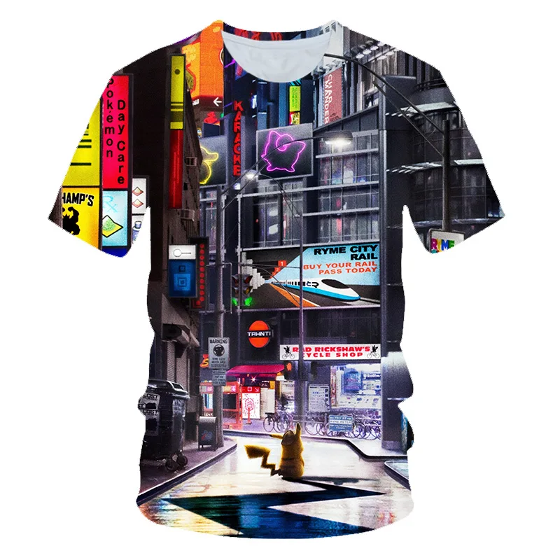 Pokemon Detective Pikachu 3D Printed Short Sleeve T-Shirts