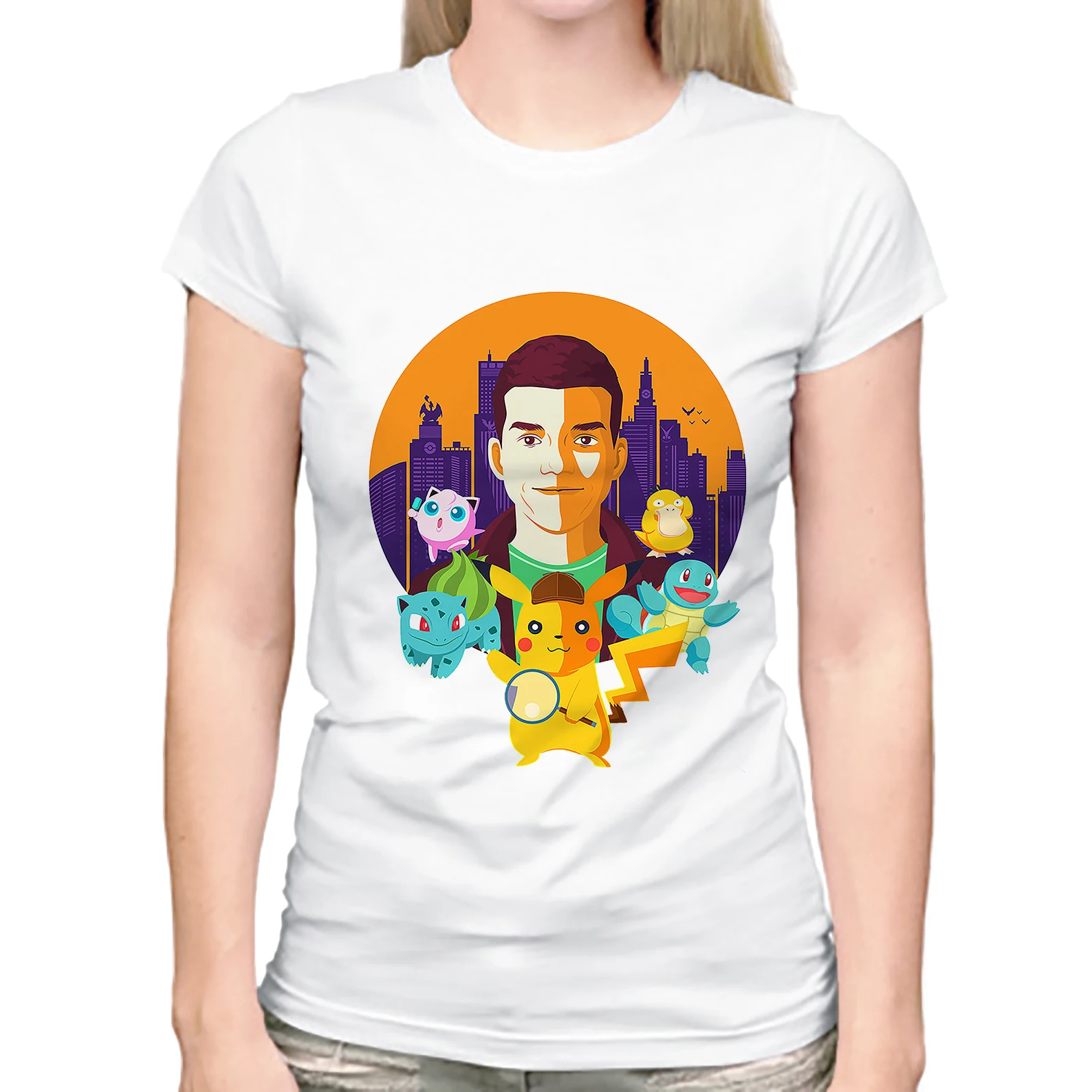 Watercolor Detective Pikachu Cartoon Casual Short Sleeve T-Shirts
