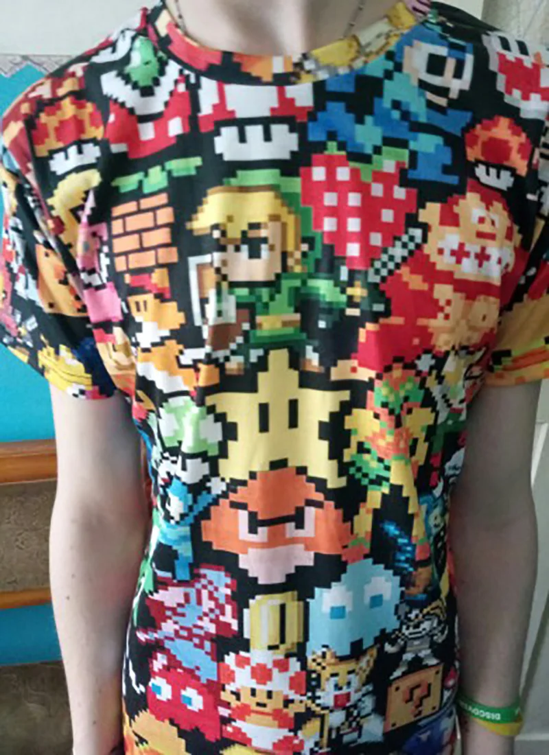 3D Anime Pikachu Kirby Mario Chocobo Print T-Shirt