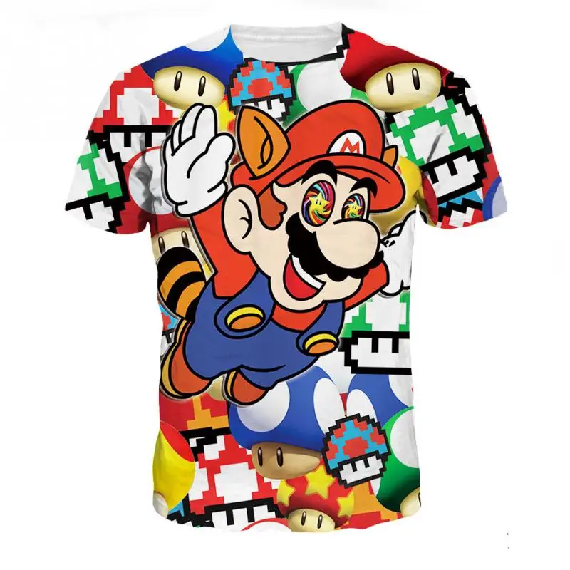 3D Anime Pikachu Kirby Mario Chocobo Print T-Shirt