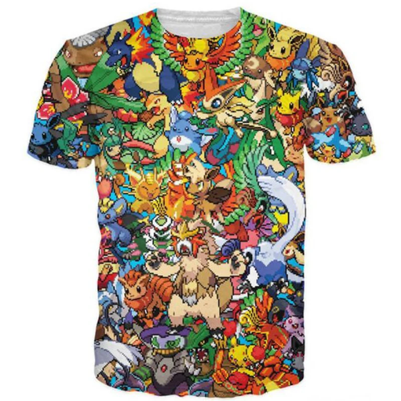 3D Anime Pikachu Kirby Mario Chocobo Print T-Shirt