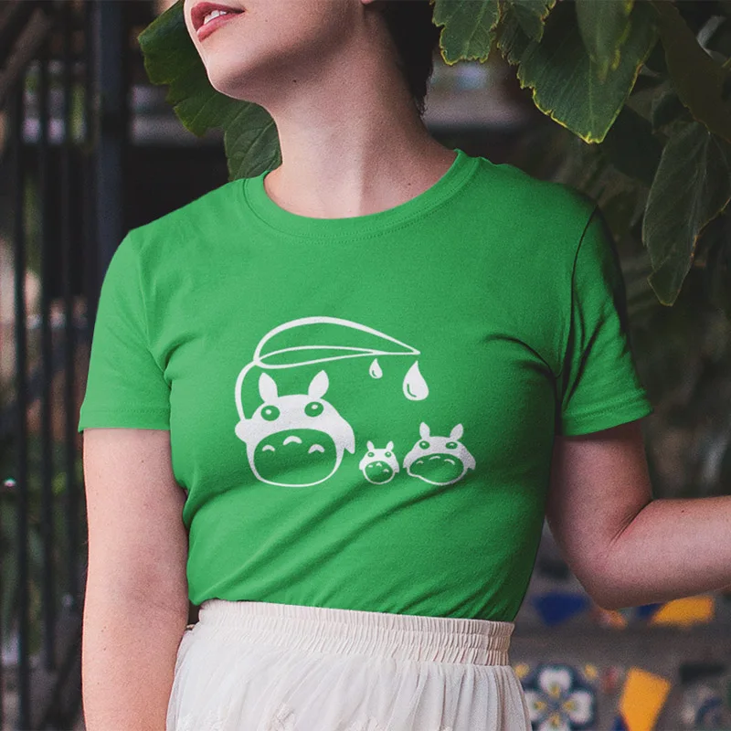 Anime Totoro With Umbrella Pattern Short Sleeve T-Shirt