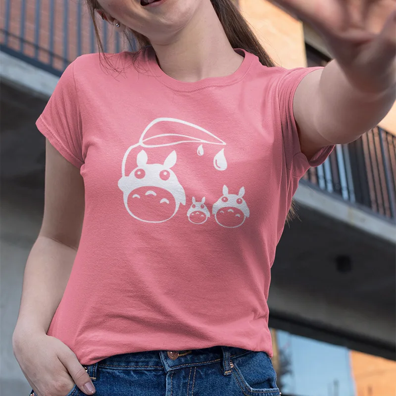 Anime Totoro With Umbrella Pattern Short Sleeve T-Shirt