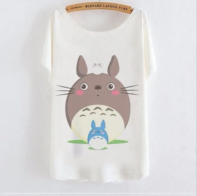 Animal Totoro Print O-neck Graphic Casual T-Shirt
