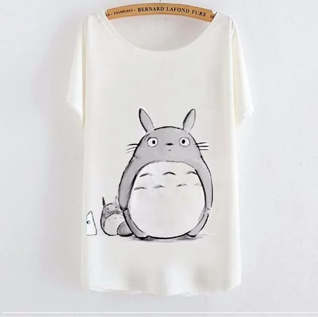 Animal Totoro Print O-neck Graphic Casual T-Shirt