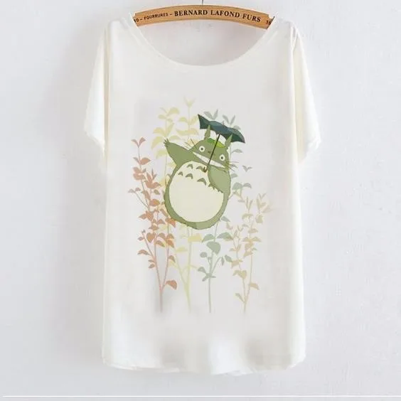 Animal Totoro Print O-neck Graphic Casual T-Shirt