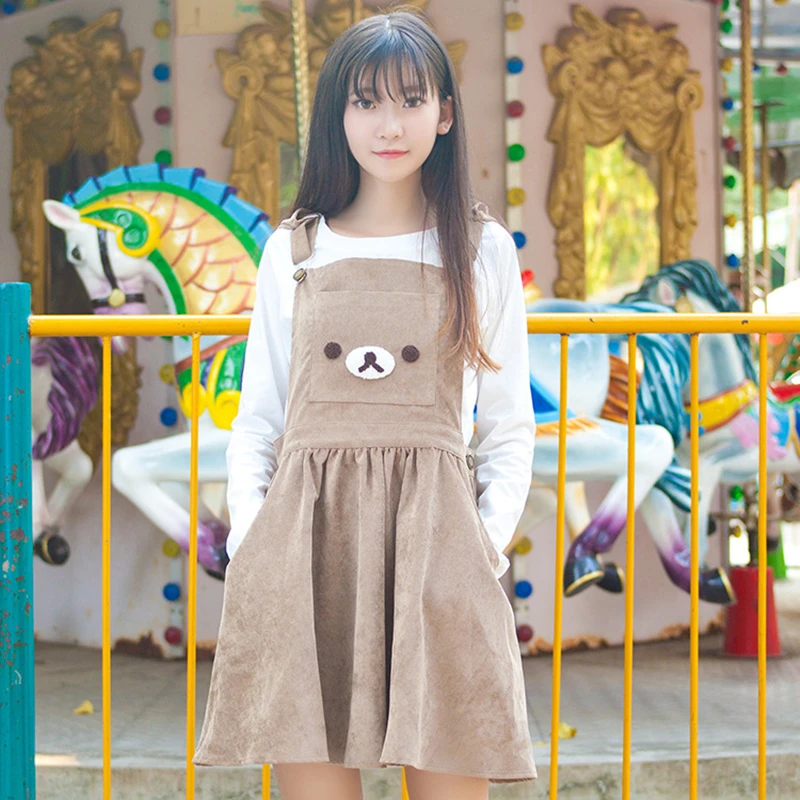 Kawaii Rilakkuma Brown Bear Suspender Overalls Skirt Lolita Dress