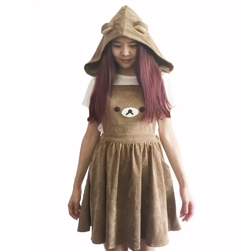 Kawaii Rilakkuma Brown Bear Suspender Overalls Skirt Lolita Dress