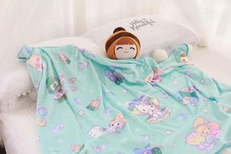 Kawaii Cartoon Soft Plush Office Cushion + Coral Velvet Blanket