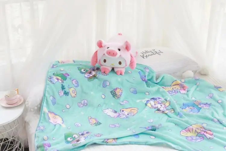Kawaii Cartoon Soft Plush Office Cushion + Coral Velvet Blanket