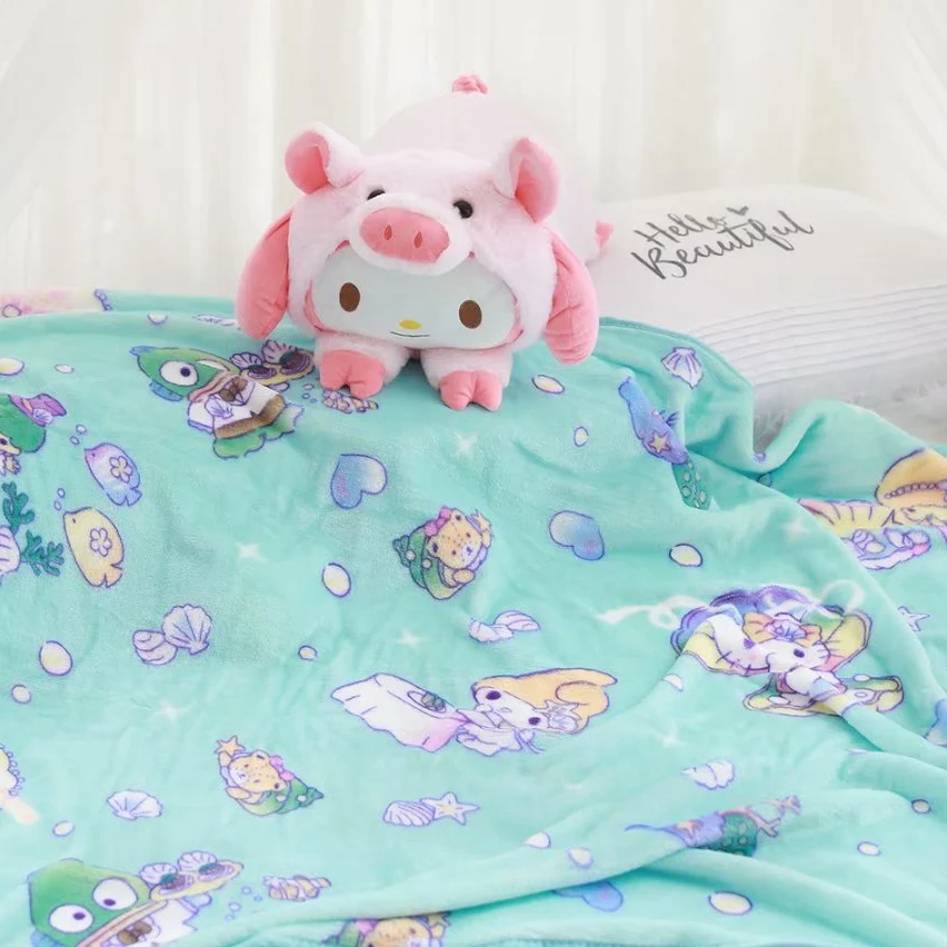 Kawaii Cartoon Soft Plush Office Cushion + Coral Velvet Blanket