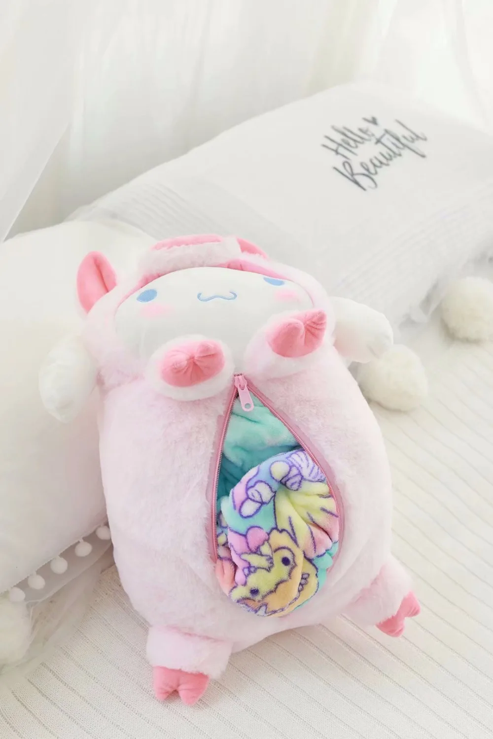 Kawaii Cartoon Soft Plush Office Cushion + Coral Velvet Blanket