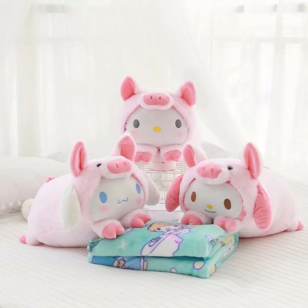 Kawaii Cartoon Soft Plush Office Cushion + Coral Velvet Blanket