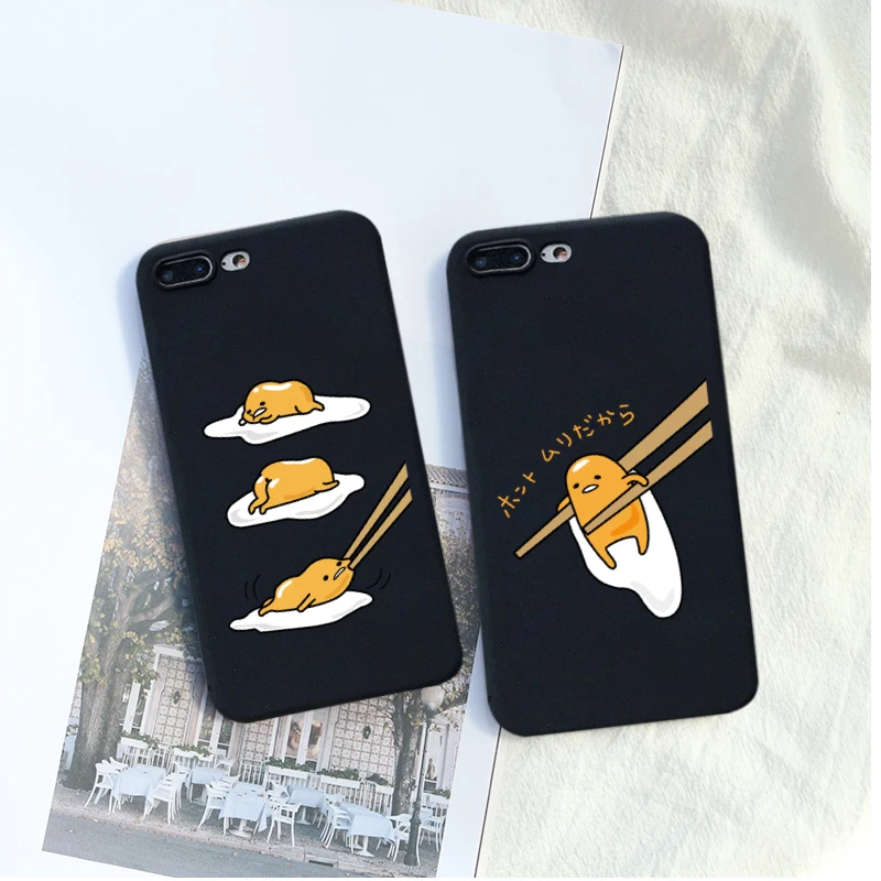 Kawaii Cartoon Gudetama Lazy Egg Black Silicone Soft Phone Cover