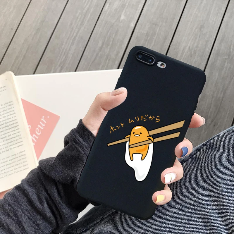 Kawaii Cartoon Gudetama Lazy Egg Black Silicone Soft Phone Cover